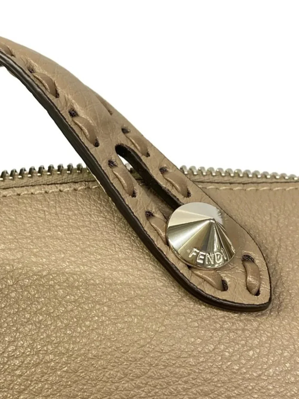 FENDI By the Way Celeria Medium 8BL155 Gray Beige Calf Leather Handbag